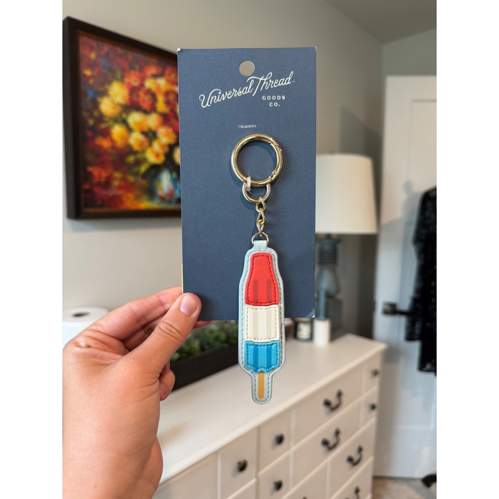 Universal Thread Red White Blue Popsicle Keychain Gold Tone Bag Charm NWT